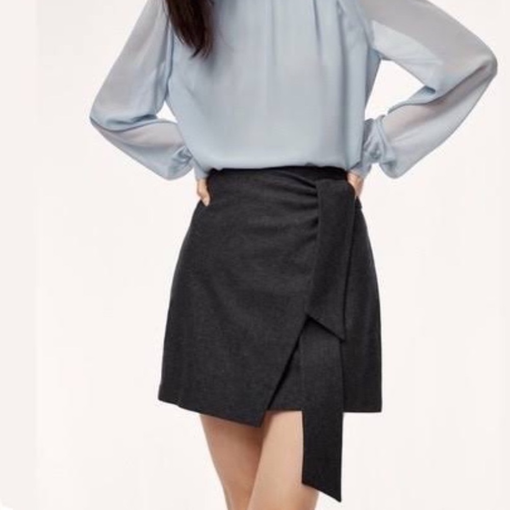 Aritzia Wilfred Charcoal Grey Wool Wrap Front Mini Skirt